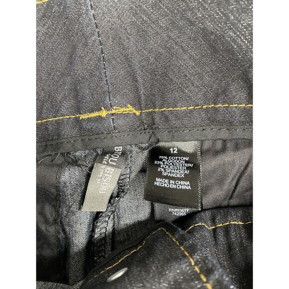 Bisou Bisou Jeans Womens 12 Dark Wash Permanent Seam Wide Flare Boho Y2K Slacks - Picture 3 of 10